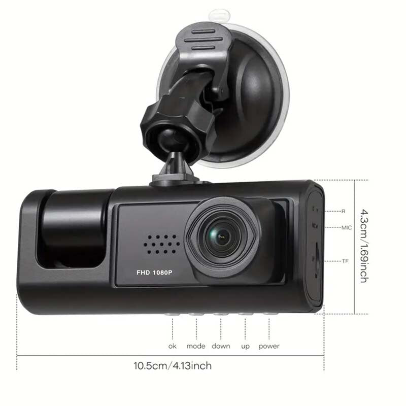 TriView Guardian 3-Lens 1080 HD Dash Camera with Night Vision